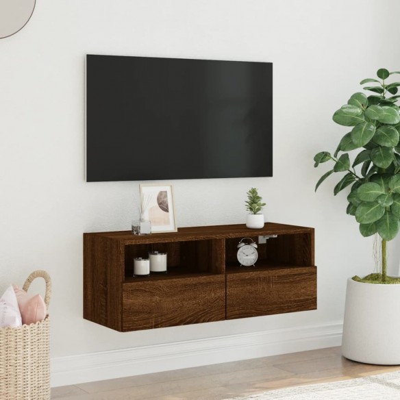 Meuble TV mural chêne marron 80x30x30 cm bois d'ingénierie