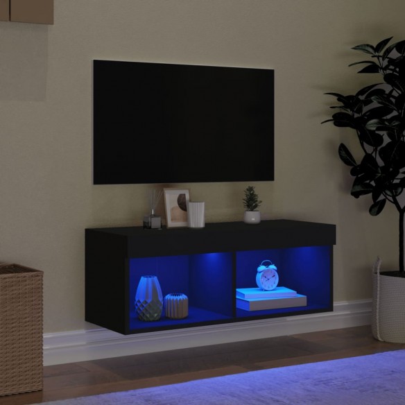 Meuble TV avec lumières LED noir 80x30x30 cm