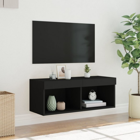 Meuble TV avec lumières LED noir 80x30x30 cm