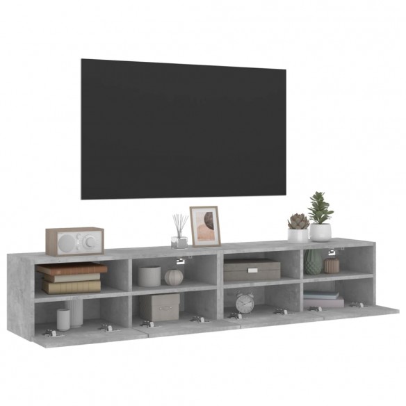 Meubles TV muraux 2 pcs gris béton 80x30x30cm bois d'ingénierie