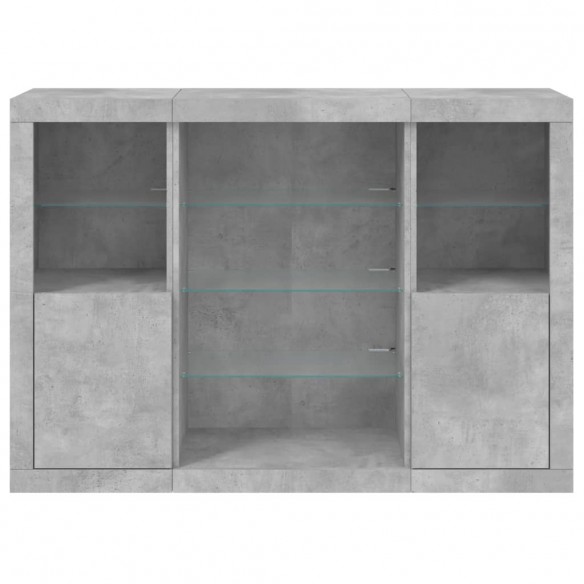 Buffets avec lumières LED 3 pcs gris béton bois d'ingénierie