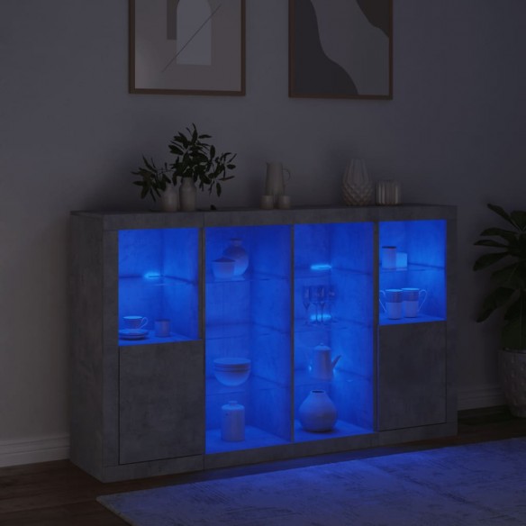 Buffets avec lumières LED 3 pcs gris béton bois d'ingénierie