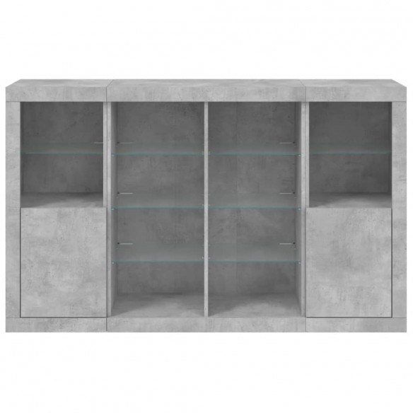 Buffets avec lumières LED 3 pcs gris béton bois d'ingénierie