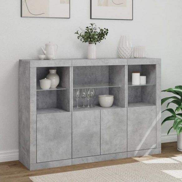 Buffets avec lumières LED 3 pcs gris béton bois d'ingénierie