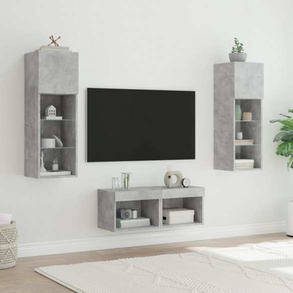 Meuble TV muraux 4 pcs avec lumières LED gris béton