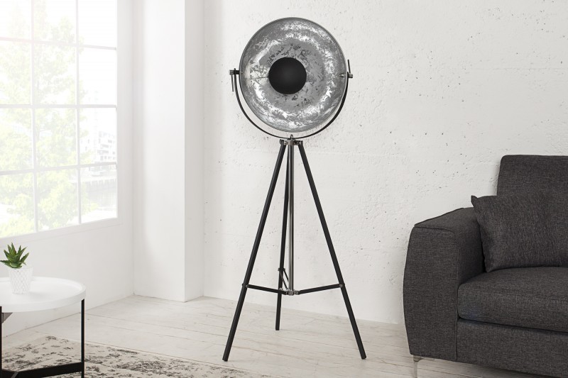 Lampadaire design en acier inoxydable et en aluminium coloris noir et argenté