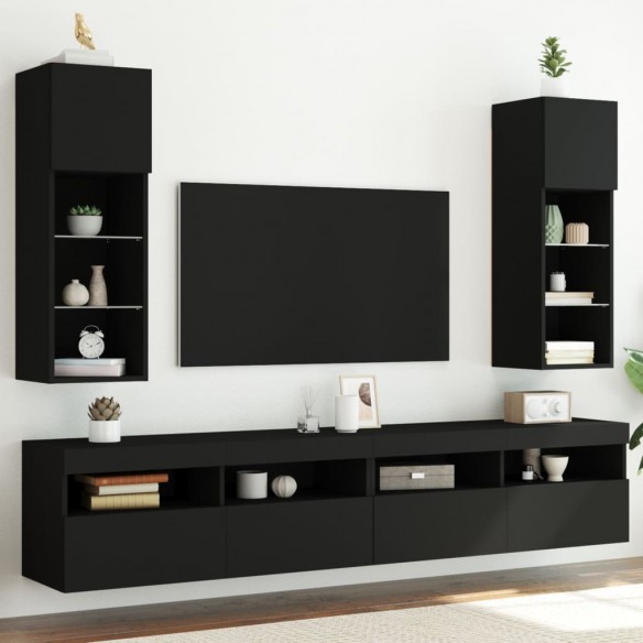 Meubles TV avec lumières LED 2 pcs noir 30,5x30x90 cm