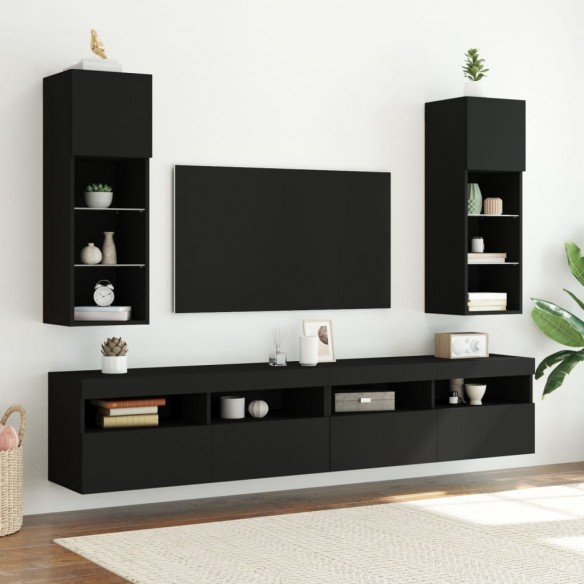 Meubles TV avec lumières LED 2 pcs noir 30,5x30x90 cm