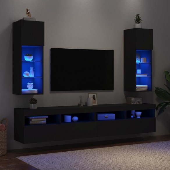 Meubles TV avec lumières LED 2 pcs noir 30,5x30x90 cm