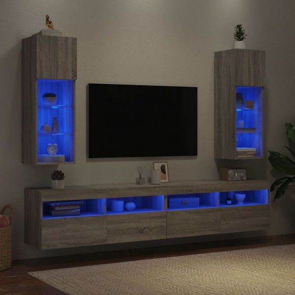 Meubles TV avec lumières LED 2 pcs sonoma gris 30,5x30x90 cm