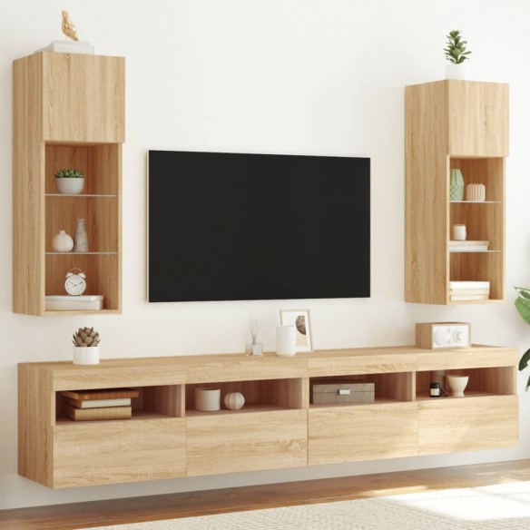 Meubles TV avec lumières LED 2 pcs chêne sonoma 30,5x30x90 cm