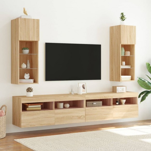 Meubles TV avec lumières LED 2 pcs chêne sonoma 30,5x30x90 cm