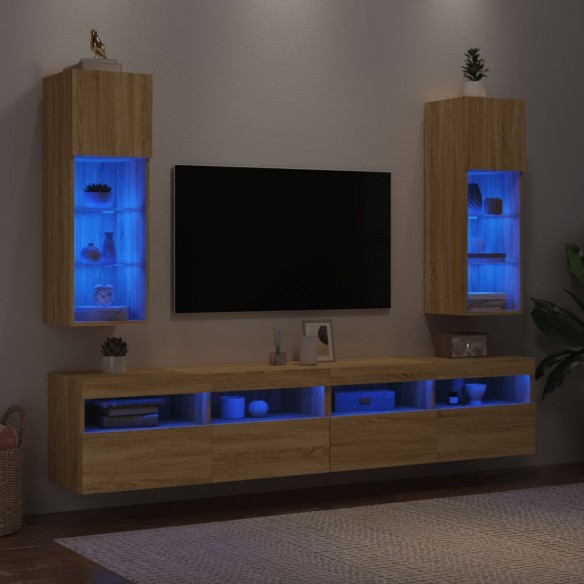 Meubles TV avec lumières LED 2 pcs chêne sonoma 30,5x30x90 cm