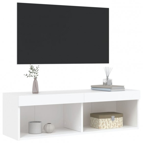 Meuble TV avec lumières LED blanc 100x30x30 cm
