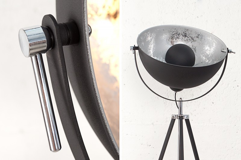 Lampadaire design en acier inoxydable et en aluminium coloris noir et argenté