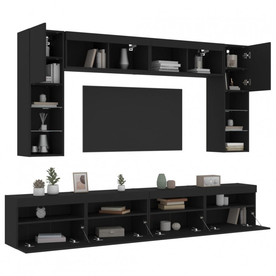 Ensemble de meubles TV muraux 8 pcs avec lumières LED noir