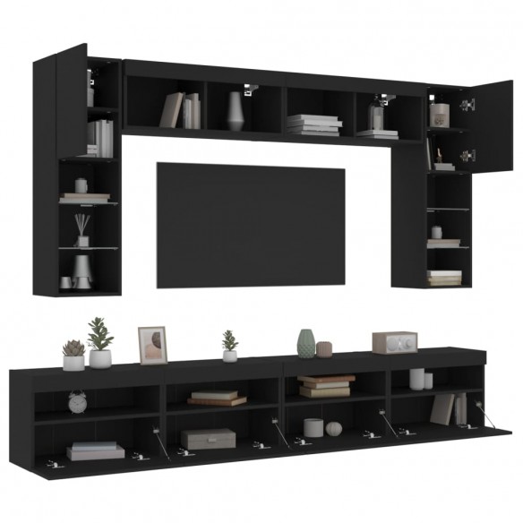 Ensemble de meubles TV muraux 8 pcs avec lumières LED noir