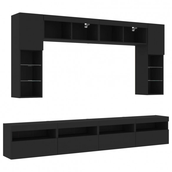 Ensemble de meubles TV muraux 8 pcs avec lumières LED noir