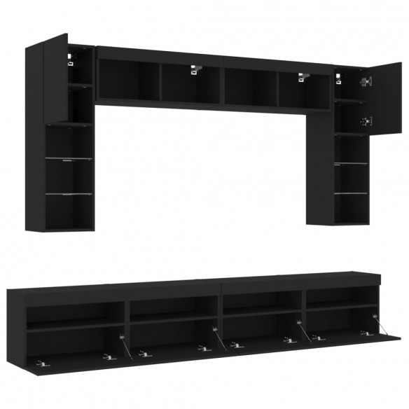 Ensemble de meubles TV muraux 8 pcs avec lumières LED noir