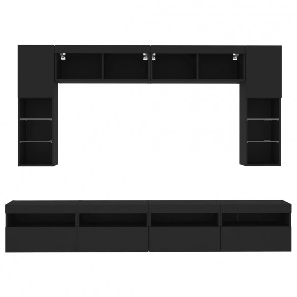 Ensemble de meubles TV muraux 8 pcs avec lumières LED noir