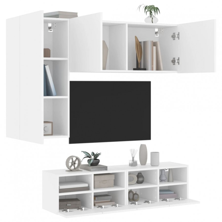 Unités murales TV 4 pcs blanc bois d'ingénierie