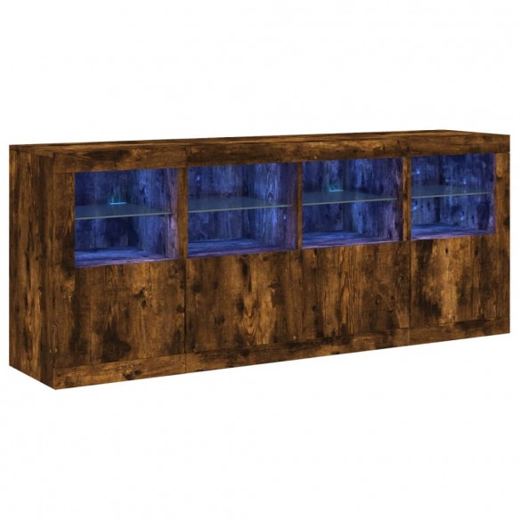 Buffet avec lumières LED chêne fumé 163x37x67 cm