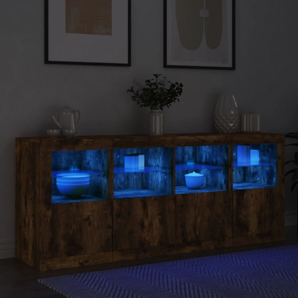 Buffet avec lumières LED chêne fumé 163x37x67 cm