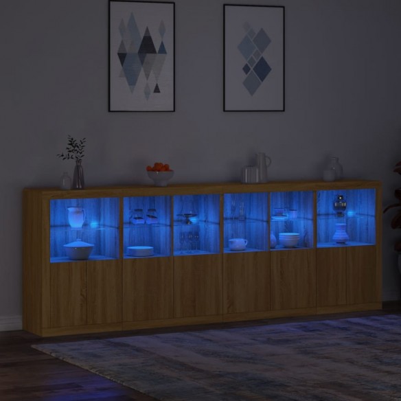 Buffet avec lumières LED chêne sonoma 283x37x100 cm