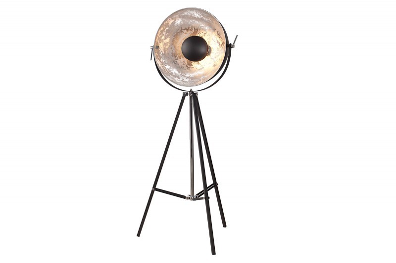 Lampadaire design en acier inoxydable et en aluminium coloris noir et argenté