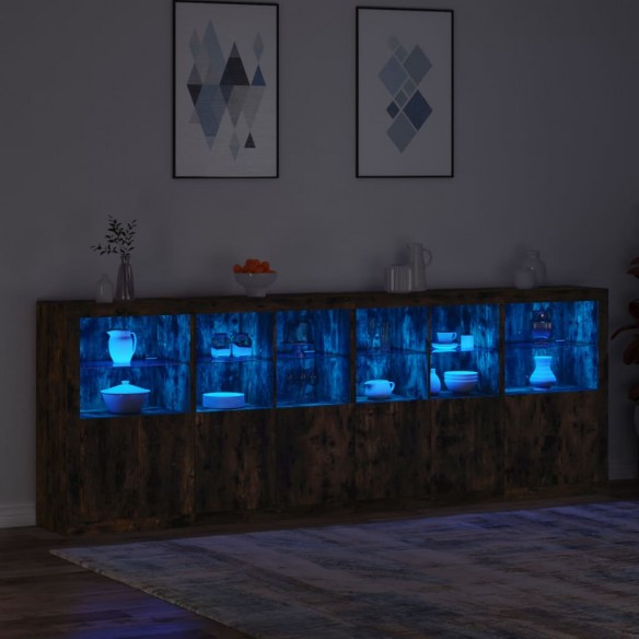 Buffet avec lumières LED chêne fumé 283x37x100 cm