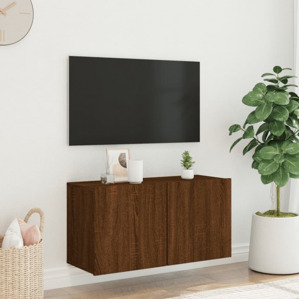 Meuble TV mural chêne marron 80x30x41 cm