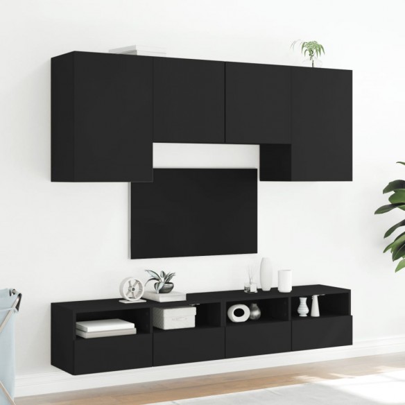 Unités murales TV 5 pcs noir bois d'ingénierie