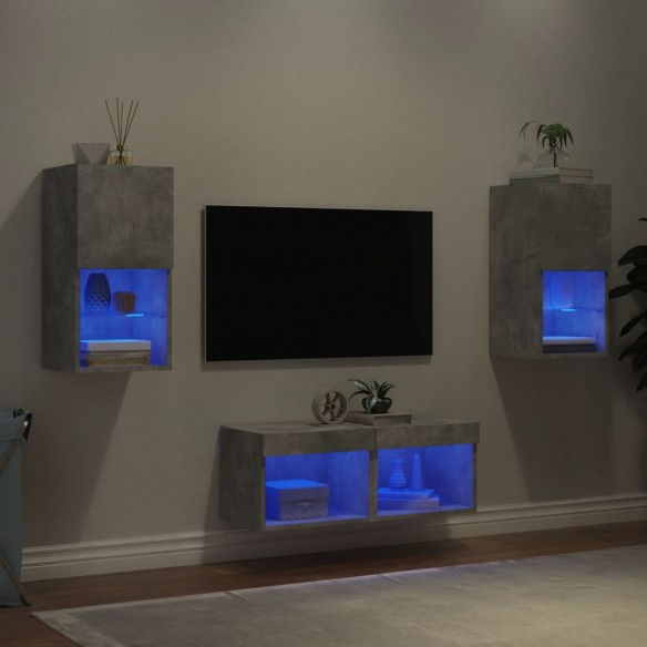 Meuble TV muraux 4 pcs avec lumières LED gris béton