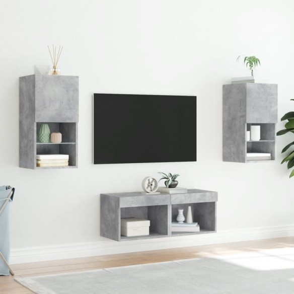 Meuble TV muraux 4 pcs avec lumières LED gris béton