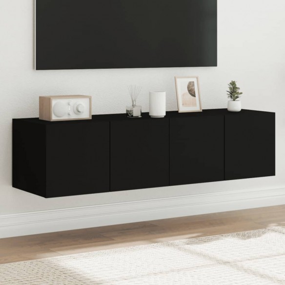 Meubles TV muraux avec lumières LED 2 pcs noir 60x35x31 cm