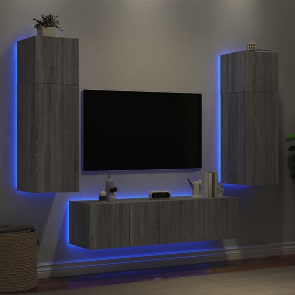 Unités murales TV avec LED 6 pcs gris sonoma bois d'ingénierie