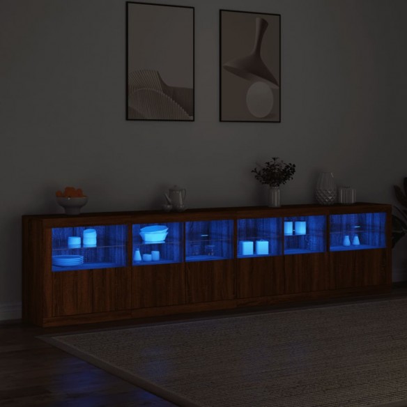 Buffet avec lumières LED chêne marron 283x37x67 cm