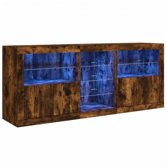 Buffet avec lumières LED chêne fumé 181,5x37x67 cm