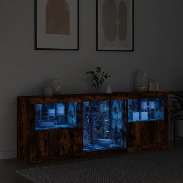 Buffet avec lumières LED chêne fumé 181,5x37x67 cm