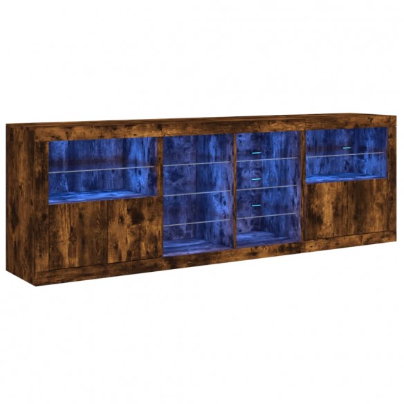 Buffet avec lumières LED chêne fumé 202x37x67 cm