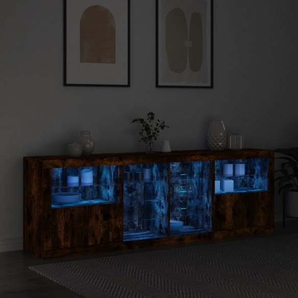 Buffet avec lumières LED chêne fumé 202x37x67 cm