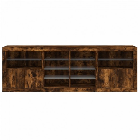 Buffet avec lumières LED chêne fumé 202x37x67 cm