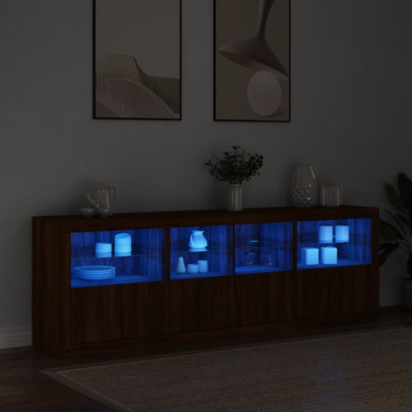 Buffet avec lumières LED chêne marron 202x37x67 cm