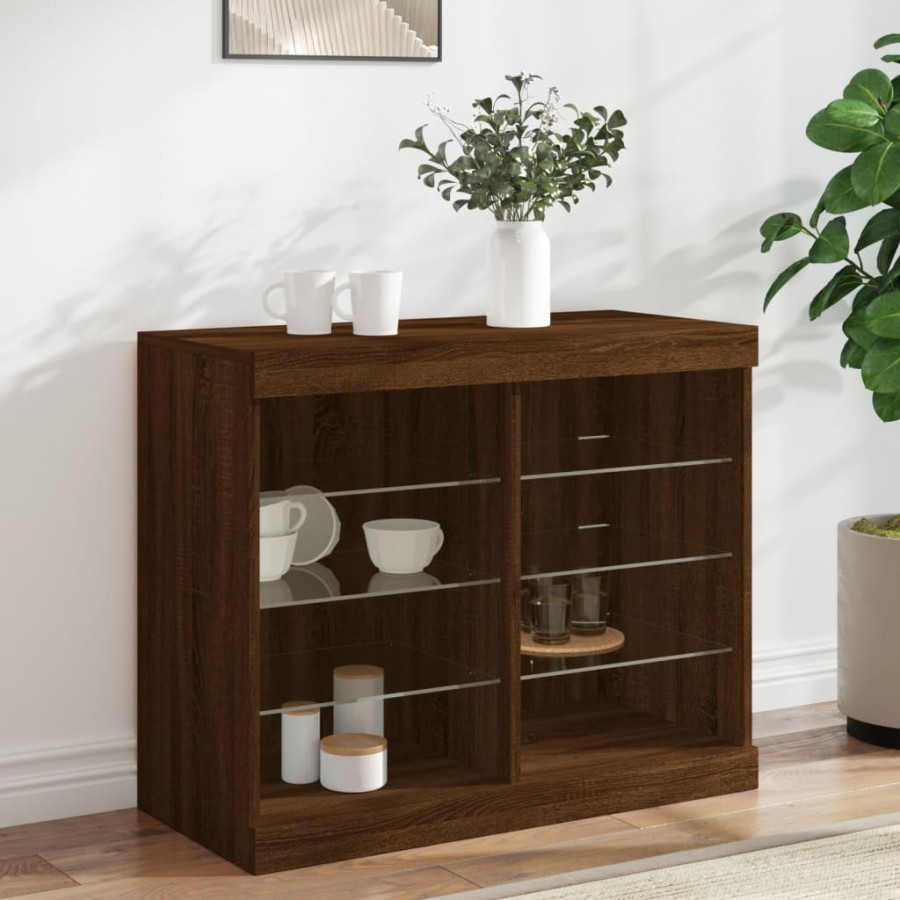 Buffet avec lumières LED chêne marron 81x37x67 cm