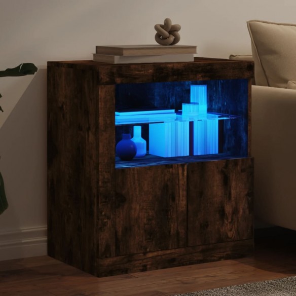 Buffet avec lumières LED chêne fumé 60,5x37x67 cm