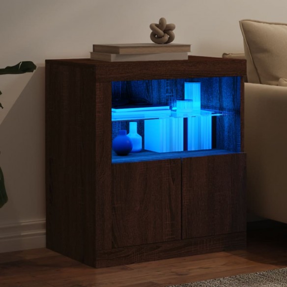 Buffet avec lumières LED chêne marron 60,5x37x67 cm