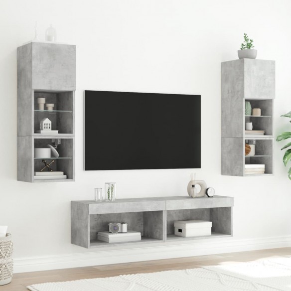 Meubles TV avec lumières LED 2 pcs gris béton 60x30x30 cm