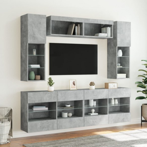 Ensemble de meubles TV muraux 6pcs et lumières LED gris béton