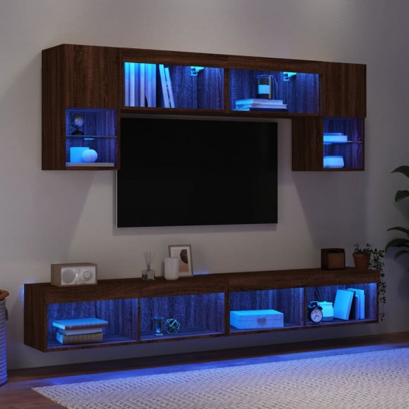 Unités murales TV avec LED 6 pcs chêne marron bois d'ingénierie