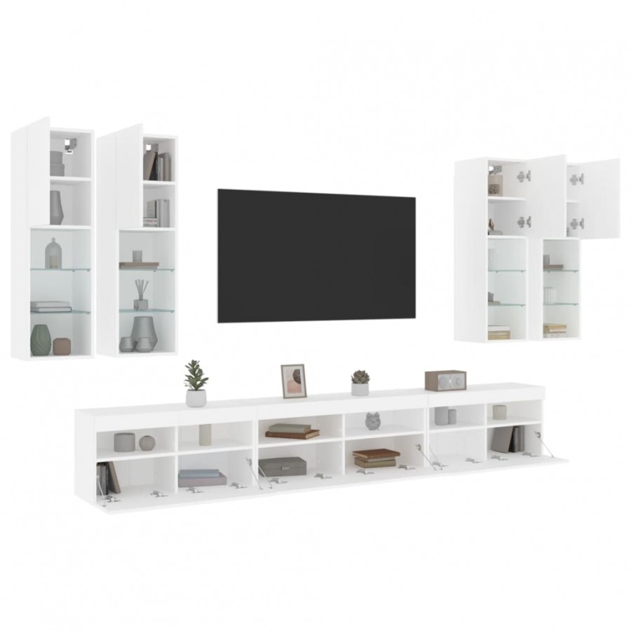 Ensemble de meubles TV muraux 7 pcs avec lumières LED blanc